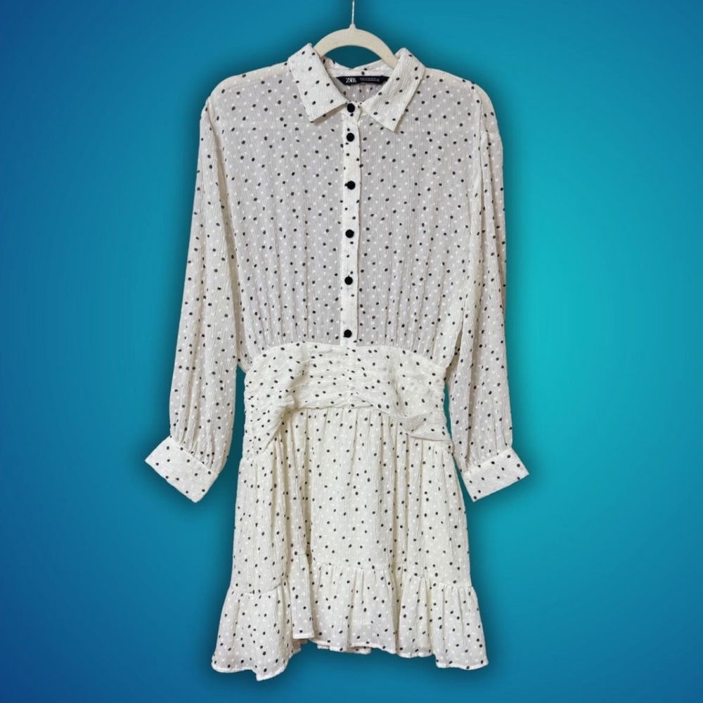 Zara White and Black Polka Dot Dress